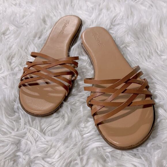 MADEWELL The Tracie Crisscross Slide Sandal leather tan NWOT women’s size 9.5 - Picture 1 of 9